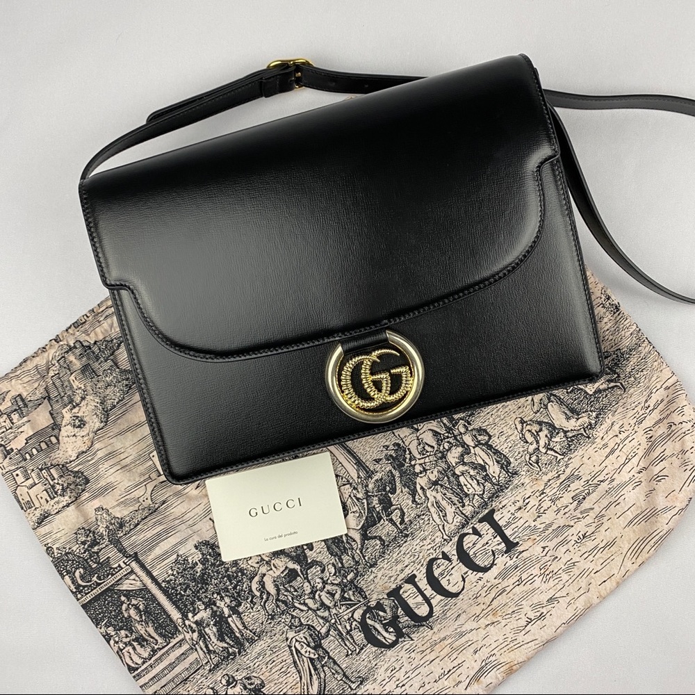NWT Gucci GG Ring Azalea Black Leathe Shoulder Bag